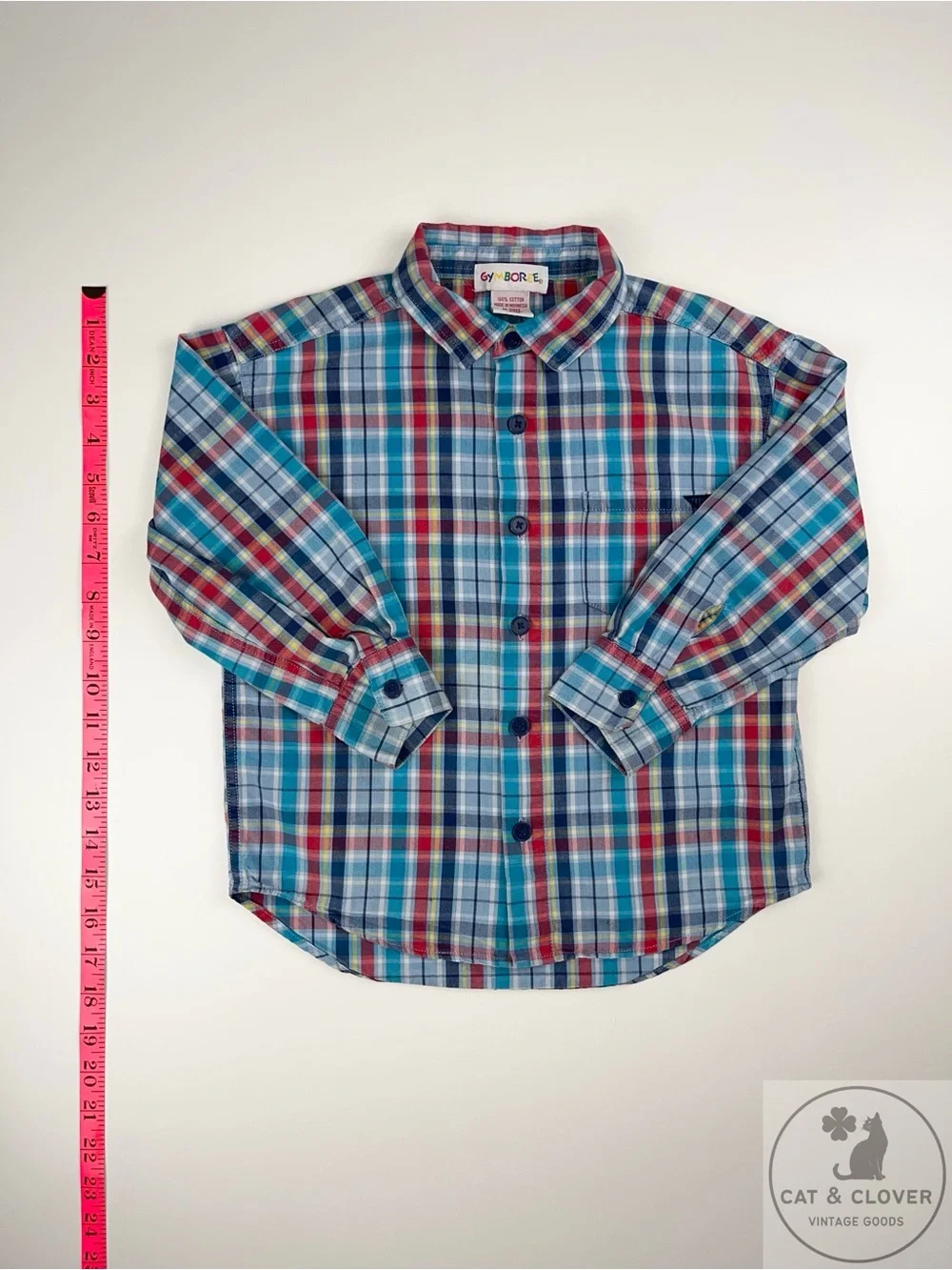 Gymboree 90s Rainbow Tag Plaid Long Sleeve Button Down Boys Shirt Large